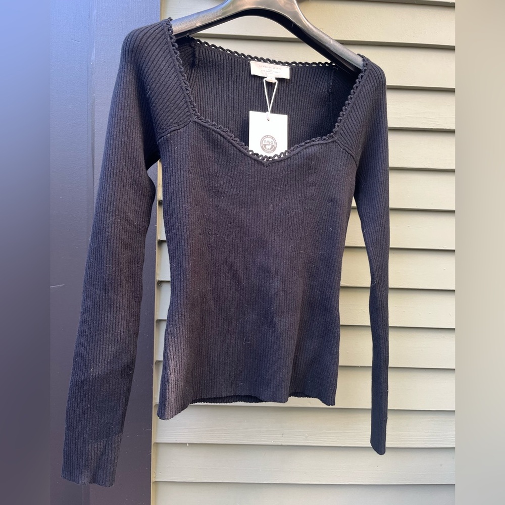 Sézane Black Ribbed Merino Wool Sweater size S